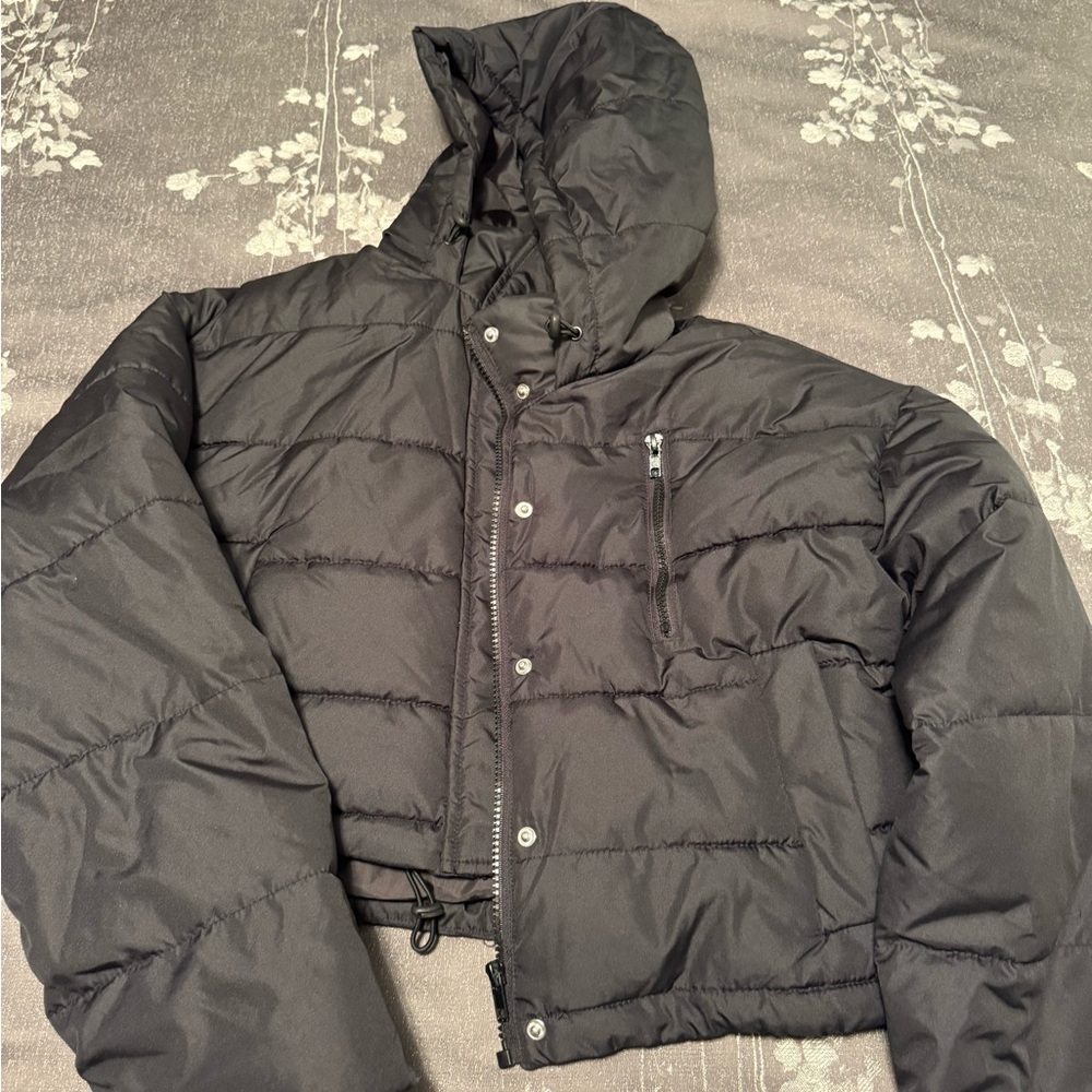 PacSun La Hearts Black Cropped Bomber Jacket Size XS/S